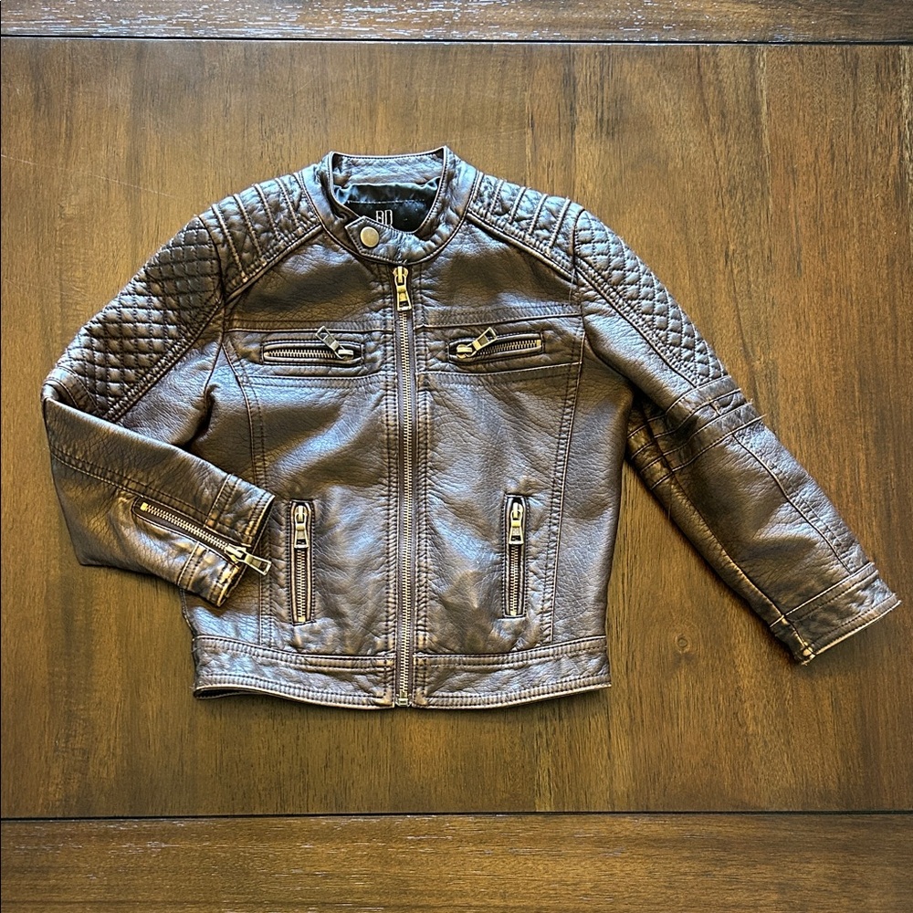 Brown Faux Leather Kids Jacket